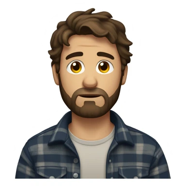 sad man with a beard and short scruffy medium brown hair wearing a buttoned flannel sticker