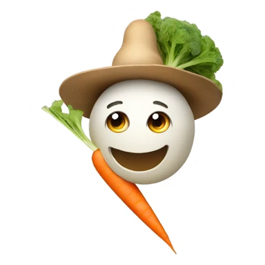 A turnip eating a carrot with arms and a hat  sticker