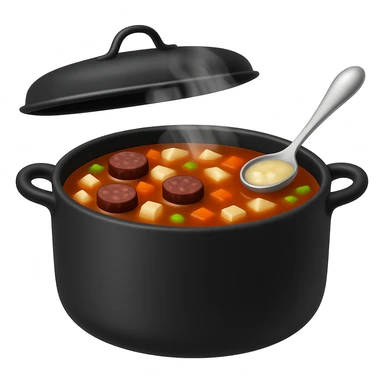 Remove the egg from the sundae gukbap, keep the rest of the ingredients and the steaming soup in the earthenware pot. The style is Apple emoji style with no background. sticker