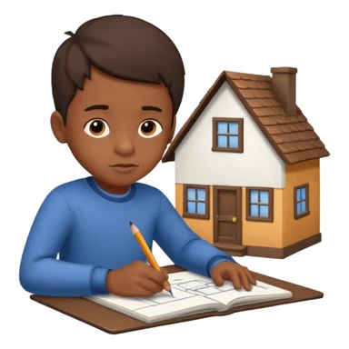 boy drawing little house art on notebook sticker