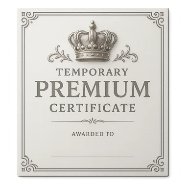 platinum Temporary Premium Certificate with a platinum crown, elegant and decorative, suitable for a digital reward badge sticker