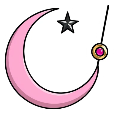 Sailor Moon's Crescent Moon Stick, a pink wand with a gold crescent moon on top and a circular silver gem in the center sticker