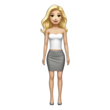 hyperrealistic caucasian long blonde woman white v-neck strapless top gray tight mini skirt sticker