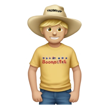 Donald Trump￼￼ with arm around boy with brown hair in a mega hat and Trump T-shirt ￼ sticker