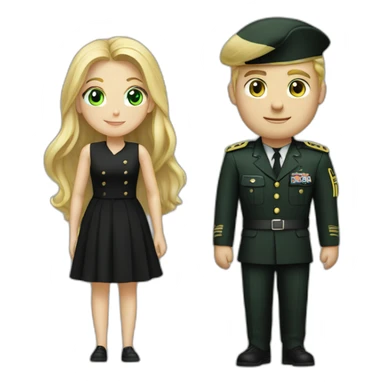 Military blond guy and blond long hair girl with green eyes in black dress sticker