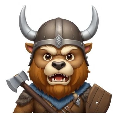 Viking Bear wearing horned helmet growling. holding axe sticker