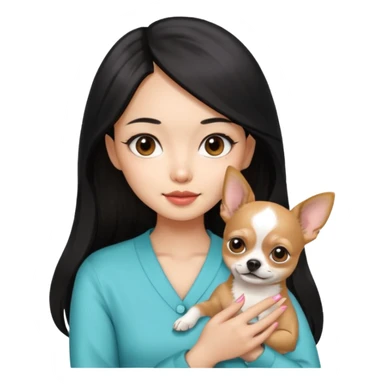 a pretty Asian girl with manicure holding a chihuahua in her, with the face of nonchalance sticker