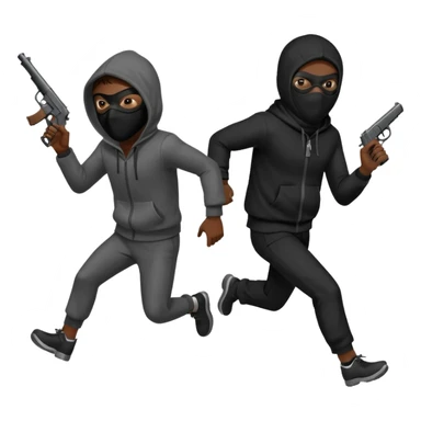 Hoodlum burglar mask and gun with switch running after another gang banger while it's shooting  sticker