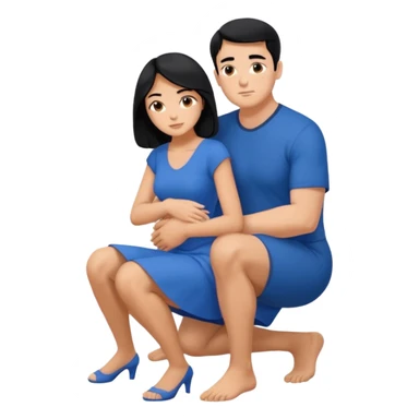 Woman squatting with her knees up on sitting man’s lap sticker
