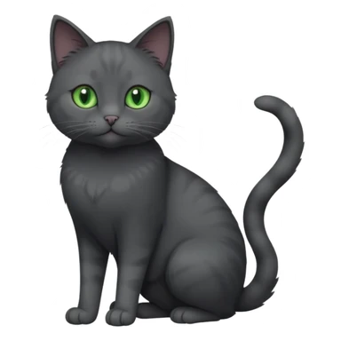 full body view of beautiful female solid dark grey cat with green eyes, white toes/paws and white patch on her chest sticker