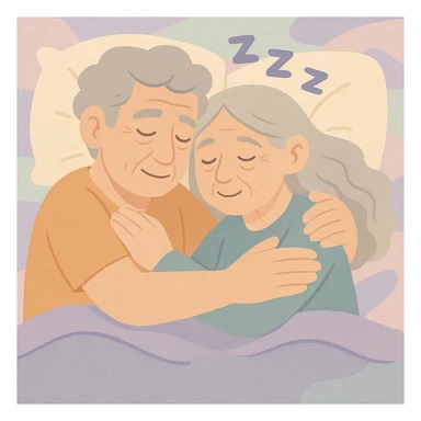 Make the couple look older by adding gray hair and gentle wrinkles, keeping the dreamy pastel cartoon style with soft and delicate colors. sticker