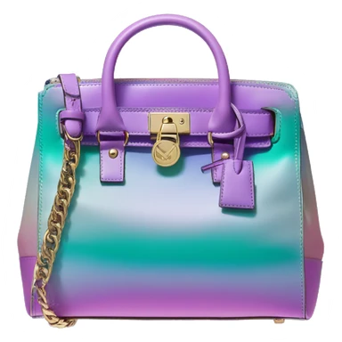 Realistic isolated iridescent blue green purple ombre michael kors satchel purse.  sticker