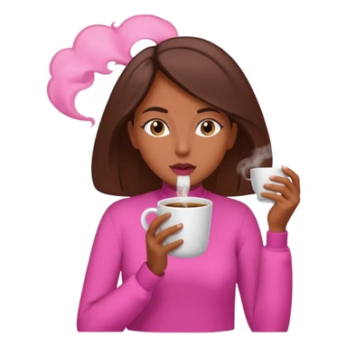 Mulher morena tomando café  com roupa rosa esfriando o café  sticker