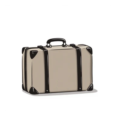 A brown travel case or suitcase with handle sticker