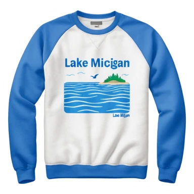 Crewneck with a small inscription on the right side in the corner words LAKE MICHIGAN  sticker