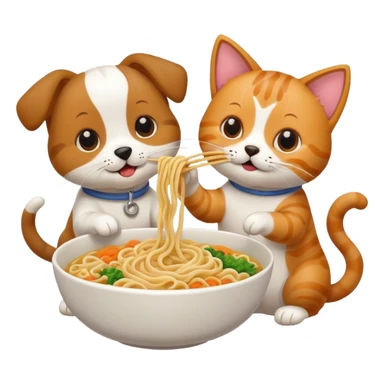 ￼ dog and cat eating noodle sticker