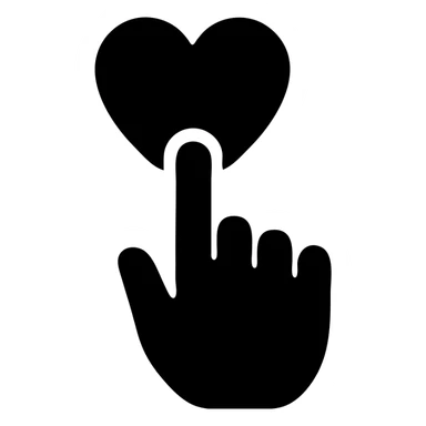 hand with index finger pointing at and touching a heart sticker