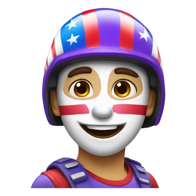 emoji happy face with purple helmet and face paint red white blue on the cheeks sticker