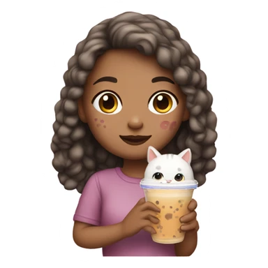 A girl with a cat, drinking bubble tea. sticker