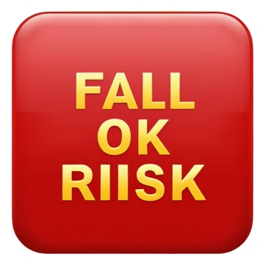 The Letters “fall risk” on a red square sticker