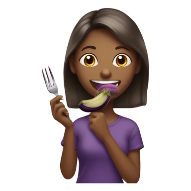 Girl eating eggplant sticker
