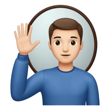 An man looking into a mirror holding his hand up sticker