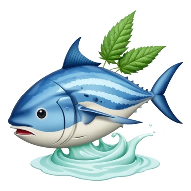 bluefin tuna in a gelato with cannabis leaf sticker