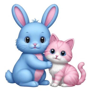 blue bunny and pink cat playing sticker