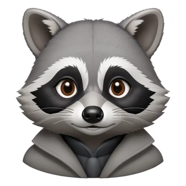 Cinematic-Noble-Raccoon-Portrait-Emoji – Poised and confident, with a sturdy build and a beautifully textured coat of silver-grey accented by dark black facial markings, deep-set, intelligent brown eyes, simplified yet sharp and sophisticated. sticker