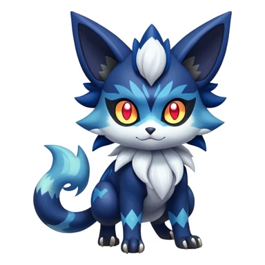 Shiny Exotic Badass Colorful Ethereal Royal Mysterious Gothic Meowstic-Zorua-Litten-Noibat-Pokémon-Fakémon-hybrid-creature (full body) with random pattern-markings sticker