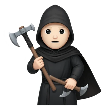an executioner with a black hood/ sheet on his face so we can't see his face and a big axe with large blades in his hand sticker