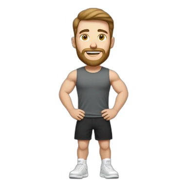 Full height Actively gesturing with hands Pale skinned Fit Man With the biceps and brown hair in dark gray Sleeveless Mike, black oversize sports shorts, watch and white Sneakers sticker