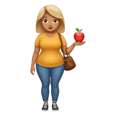 curvy woman in casual clothes, apple emoji style sticker