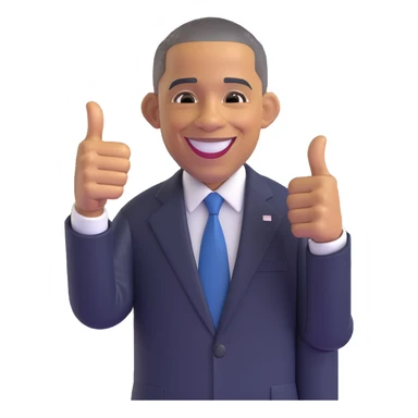 Barack Obama giving a thumbs up, emoji style, with a big smile and suit sticker
