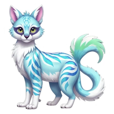 Colorful dark tropical feathery tribal pale light fruity pastel white glorious iridescent divine exotic cute cool beautiful beautiful fantasy-caracal-civet-genet-sergal-vernid-Gryphon-Cacomistle-Trico-oncilla-animal-Fakémon-hybrid-fursona (full body) sticker