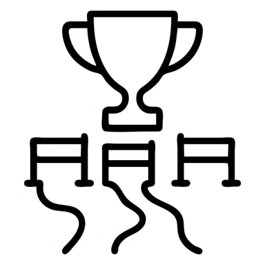 icon for 'challenge', trophy with hurdles or path, clean outlined style sticker