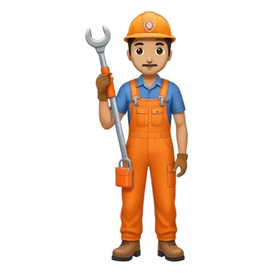 indian railway engineer orange overalls, boots holding a spanner sticker