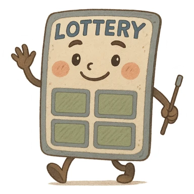 friendly lottery scratcher ticket character, playful, inspired by TheADDScratcher sticker