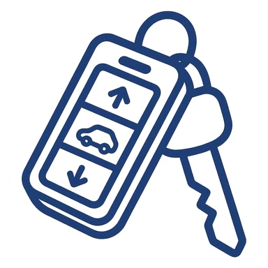 car remote key, flat icon, minimal, blue and white sticker