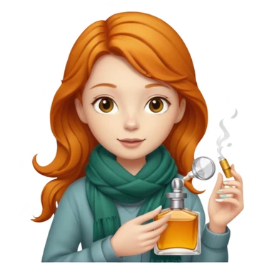 Ginger girl , cute, perfume in her hand, in autumn  sticker