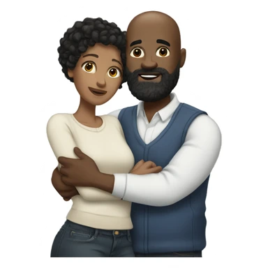 Short Black bald head man with beard with black curly hair woman hugging  sticker