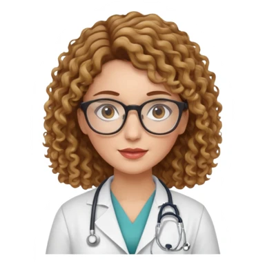 doctor woman with brown  curly hair with blonde highlights, she has glasses sticker