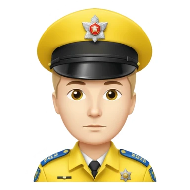 Russian police officer with bright yellow hat and yellow uniform, standing at attention sticker