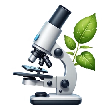 An icon featuring a microscope, a DNA strand, and a plant, symbolizing biology. The design includes animal cells, a leaf, and scientific formulas, representing the study of living organisms and ecosystems. Transparent background highlights biological research and discovery. sticker