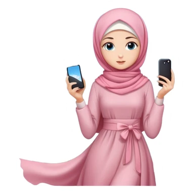 Turkish beautiful finish Konya girls blue eyes with lovely cherry blossom hijab long tail dress and she takes photo from sky sticker