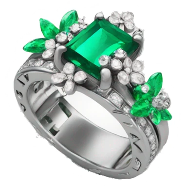 Silver emerald ring with flowers diamonds  sticker