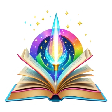 Bright colorful book with magical sparkles emanating from it sticker