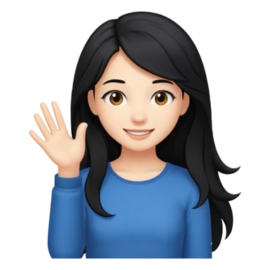 cewe rambut panjang hitam ceria keliatan setengah badan dan badannya kayak lagi nyender ke sesuatu di sebelahnya sticker