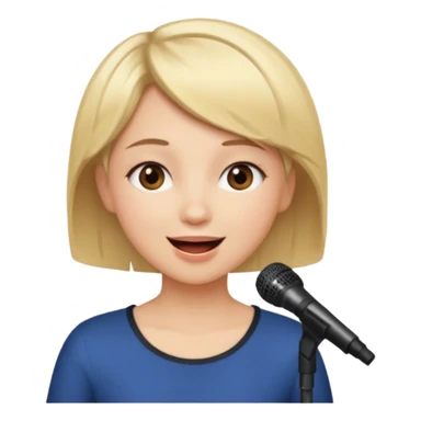 Crea una chica cantando con pelo rubio corto con ojos cafes  sticker