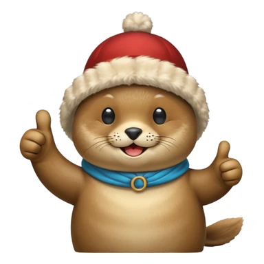 a seal wearing a propeller hat with his thumbs up sticker